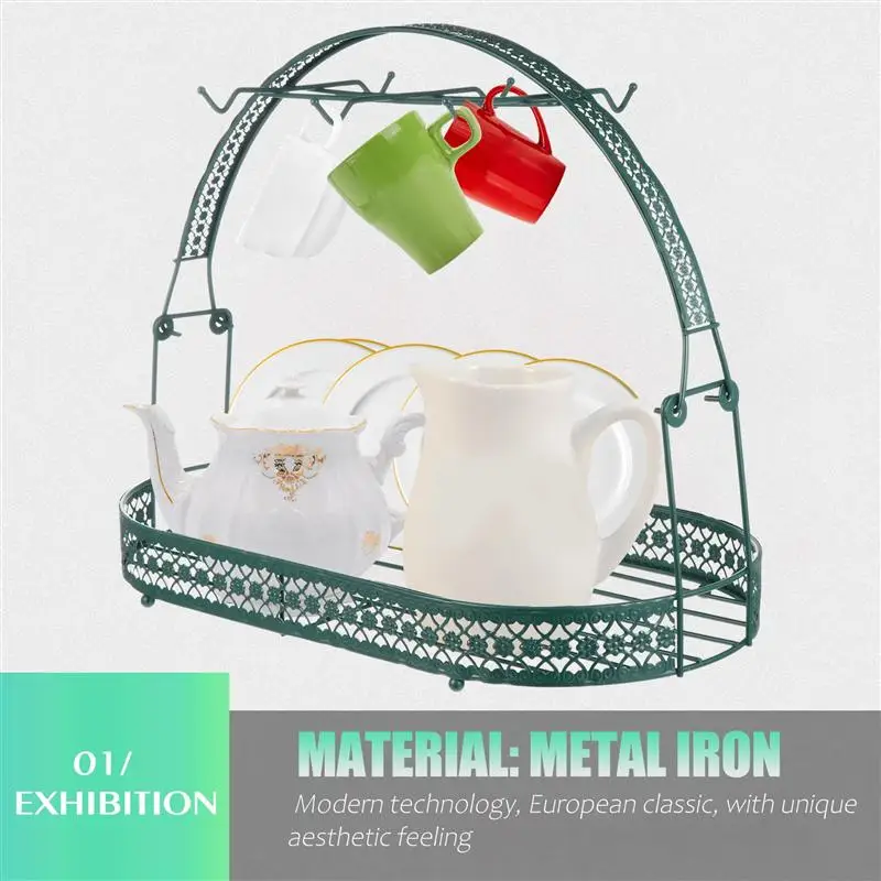 

Wrought Iron Coffee Mug Holder Rack Tea Set Stand Dishes Organizer Drainer Kitchen Organizer Storage Rack Cup Holders