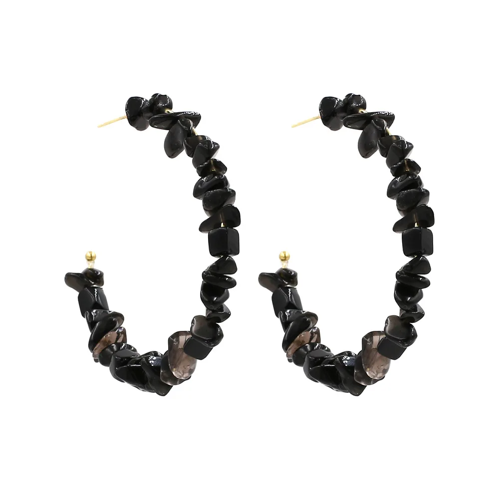 Серьги кольца с бусинами женские богемные модные ювелирные украшения из натурального камня разбитого