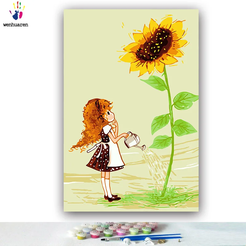 DIY картинки для раскраски по номерам с цветами Подсолнух Цветочное поле мальчик
