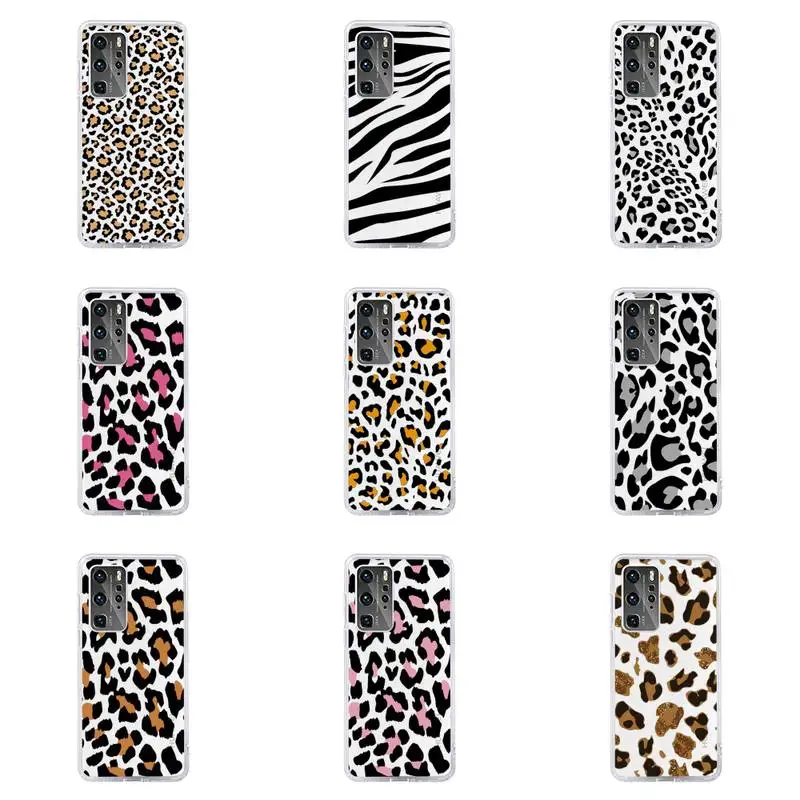 

Fashion Leopard design Pattern Phone Case For Huawei P40 P30 P20 Mate Honor 10i 30 20 i 10 40 8x 9x Pro Lite Transparent Cover