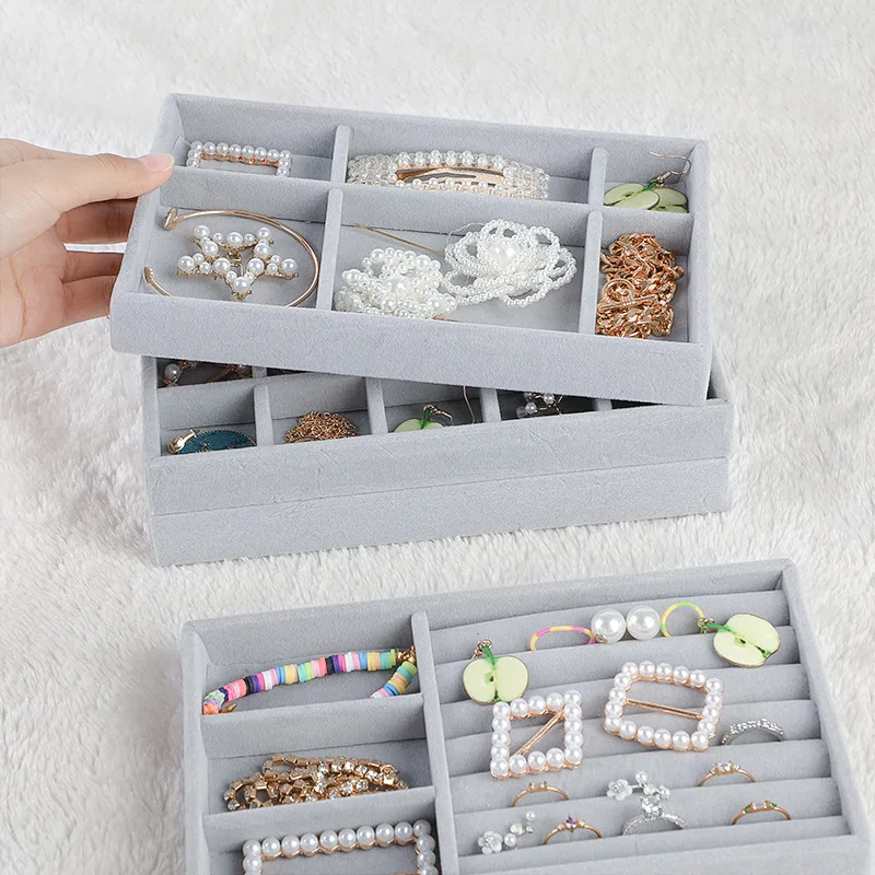 

1pc Fashion Portable Velvet Jewelry organizer Tray Ring Necklace Display Storage Box Earring Jewelry Showcase Drawer Storage