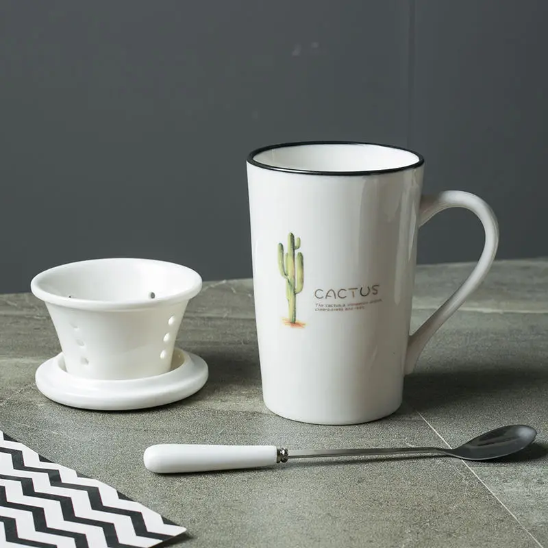 Creative Ceramic Cup Cactus Large Capacity Mug Couple Filter Breakfast Cups and Mugs Travel Coffee | Дом и сад