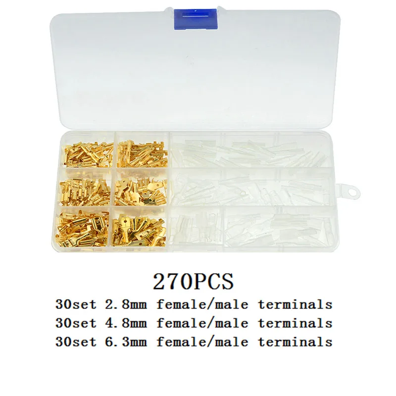 270PCS/box Gold Insulated Wire Connector Electrical Crimp Terminals 2.8 4.8 6.3mm Spade Connectors Assortment Kit | Обустройство дома