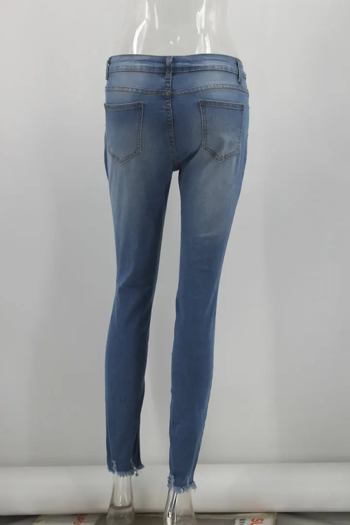 

Vintage women stretched skinny jeans distressed hollow out fringe washed denim lady trousers