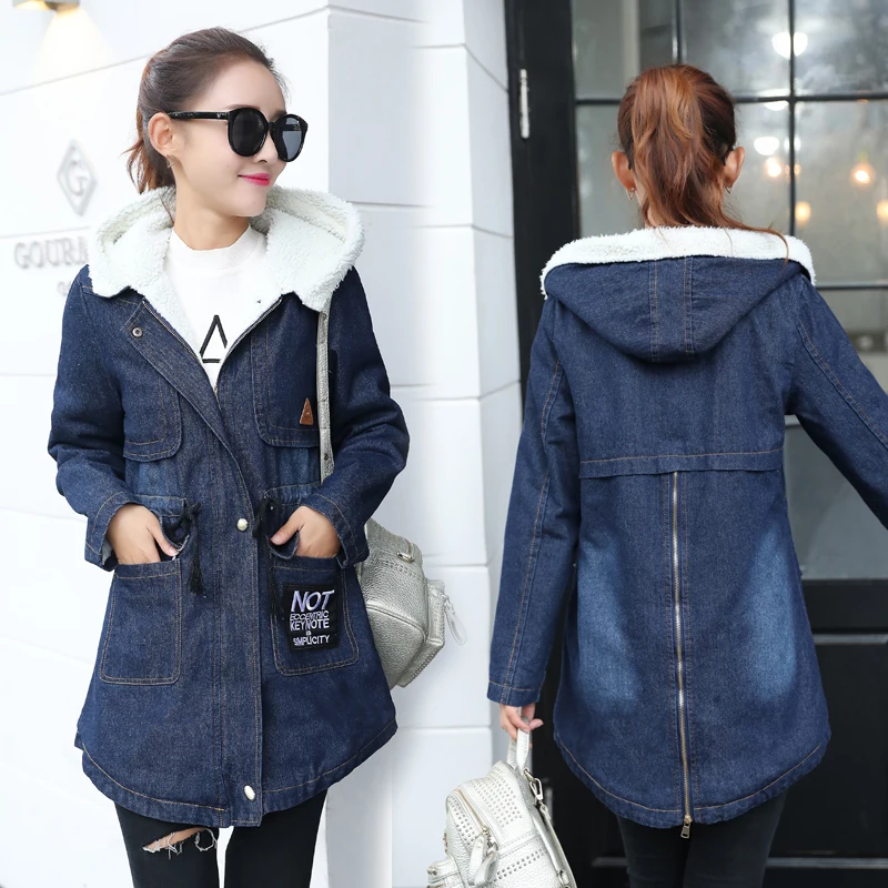 

Winter Warm Denim Jacket Women Wool Lining Basic Autumn Plus Size S-5XL Jean Coat New Denim Female Jackets Loose Casual Clothes