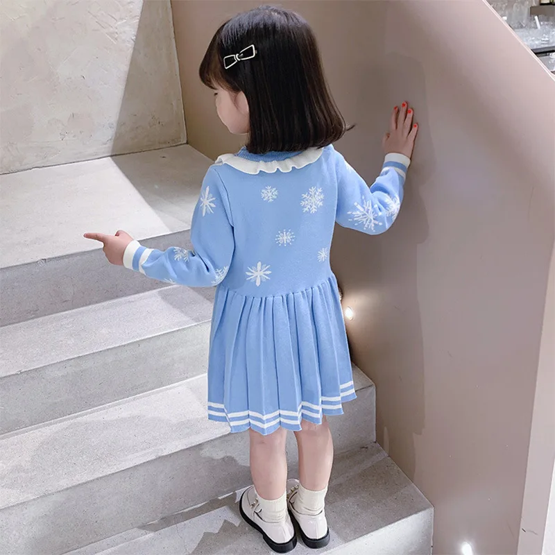 Vestido su&eacute;ter de punto para ni&ntilde;as, Jersey c&aacute;lido de terciopelo para ni&ntilde;os peque&ntilde;os, vestido de princesa tejido, 1-10T, Oto&ntilde;o e Invierno-3