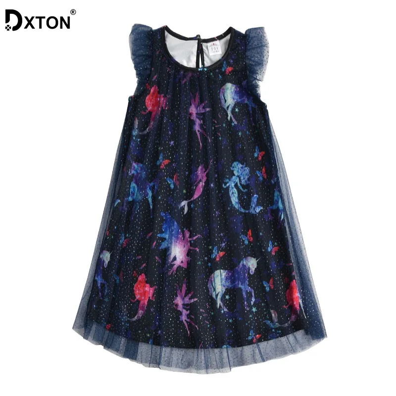 Платье Dxton для маленьких девочек летние платья с единорогом и бабочками костюм