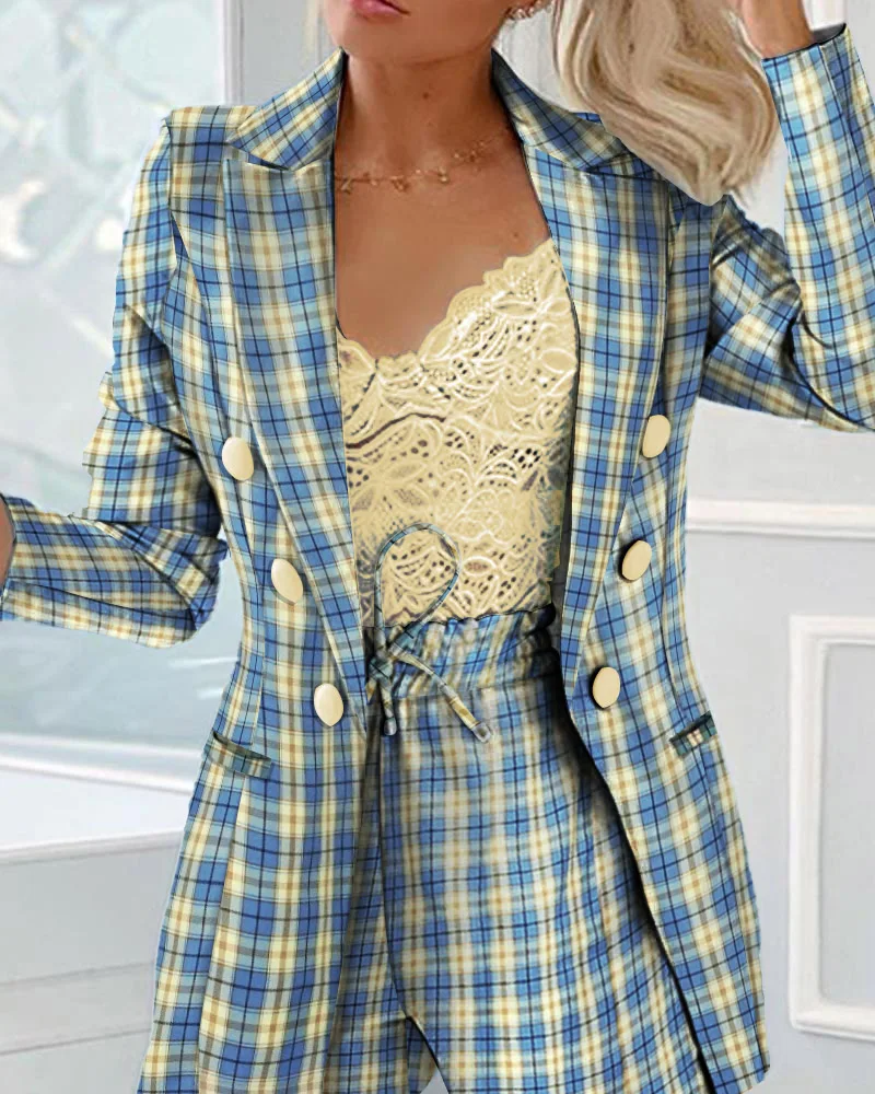 

2020 Women Autumn Spring Elegant Breasted Long Sleeve Blazer Suit Sets OL Plain Blazer Coat & Drawstring Pants Set Floral Print