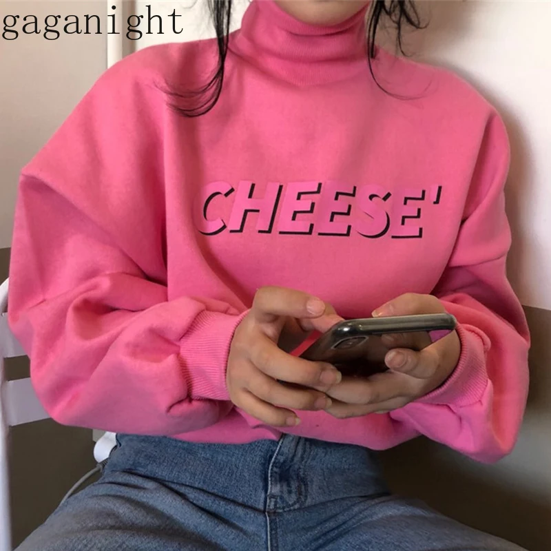 Gaganight/розовые милые флисовые толстовки для девочек с длинным рукавом водолазка