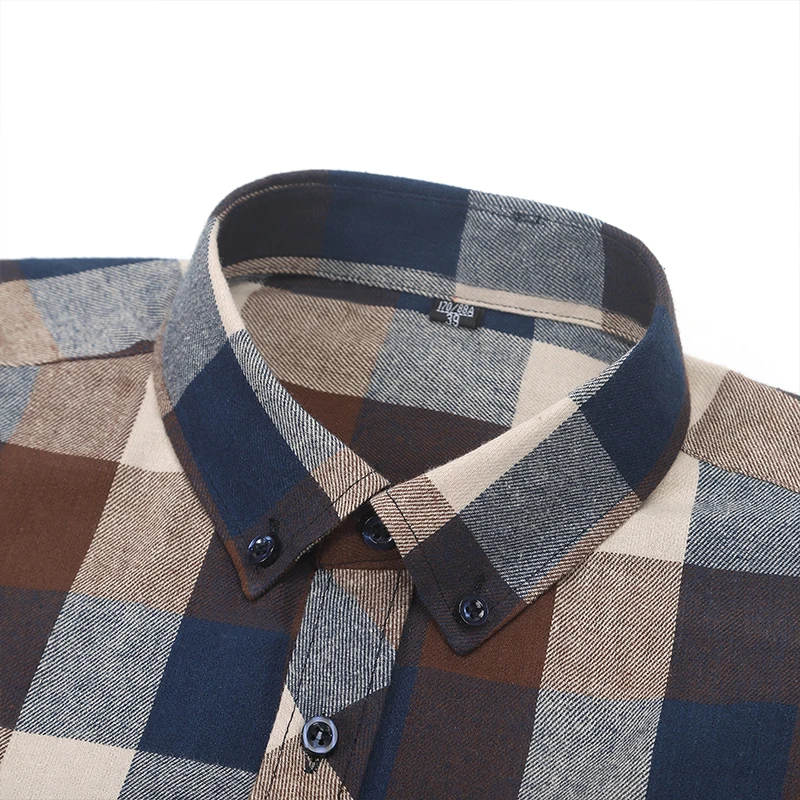 Aoliwen Brand 2021 100% Cotton Oxford Long Sleeve casual shirts for men Plaid Shirt Slim Fit Leisure Quality Men Clothing with