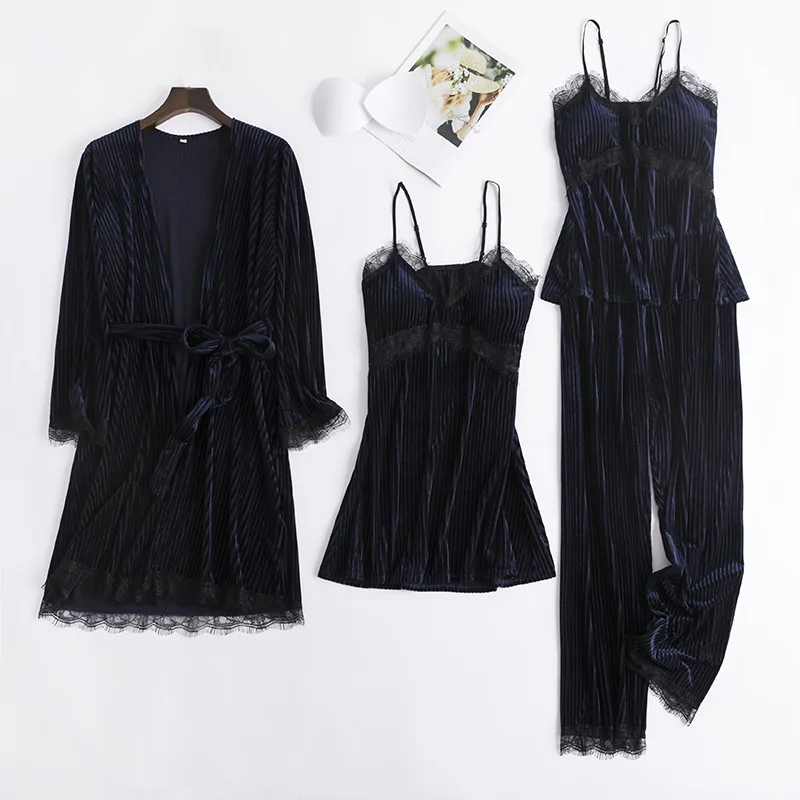 Женский велюровый пижамный комплект ночная рубашка повседневная одежда для сна