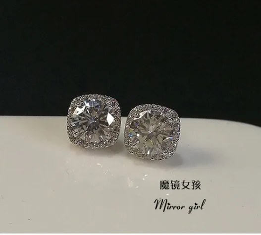 Женские серьги гвоздики квадратной формы Серебристые с фианитом 8 мм 5