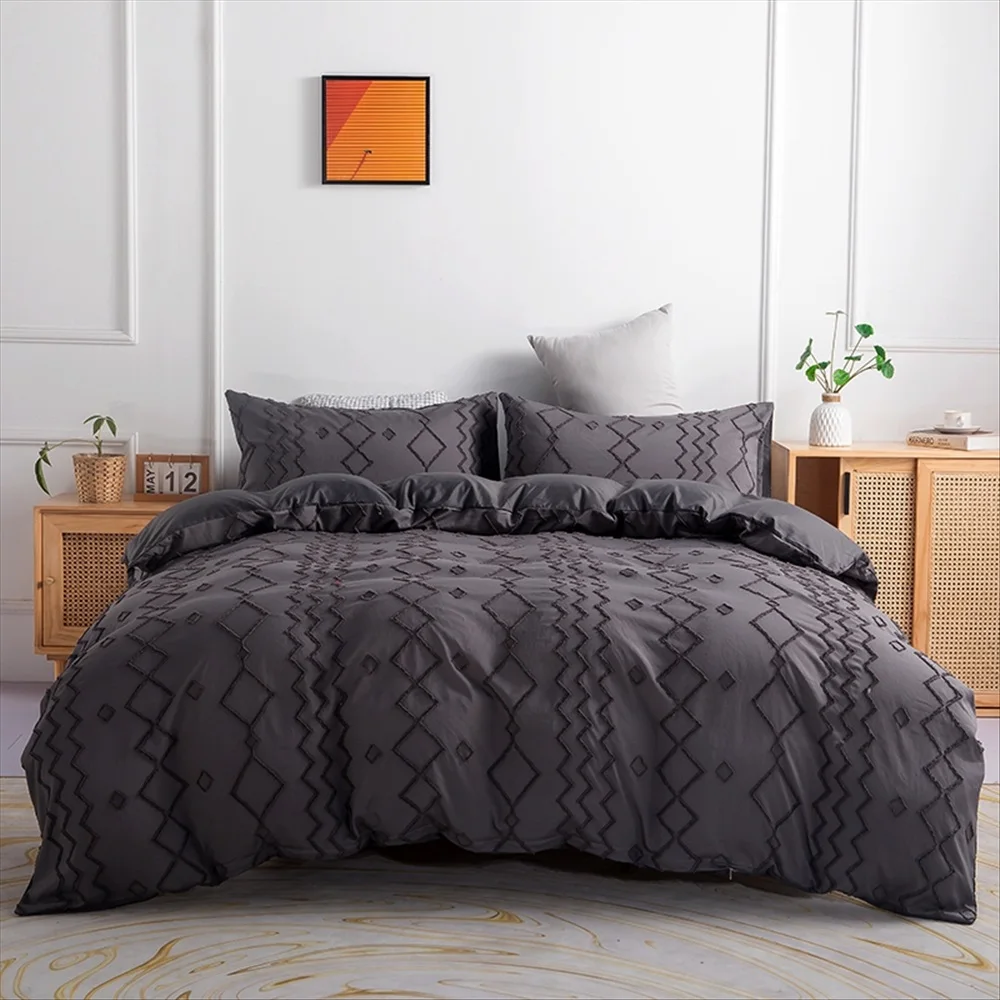 

Simple Gray Bedding Set Wave Cube Jacquard Duvet Cover with Pillowcase Set Geometric Rhombus Quilt Cover Bedclothes Adult Gifts