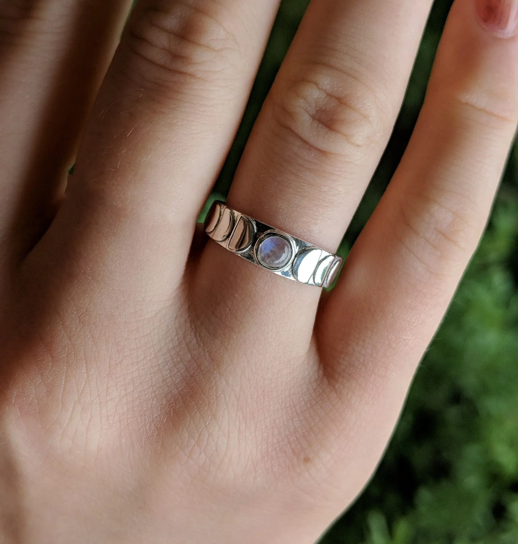 Кольцо с лунным камнем женское Винтажное кольцо ручной работы фазами луны