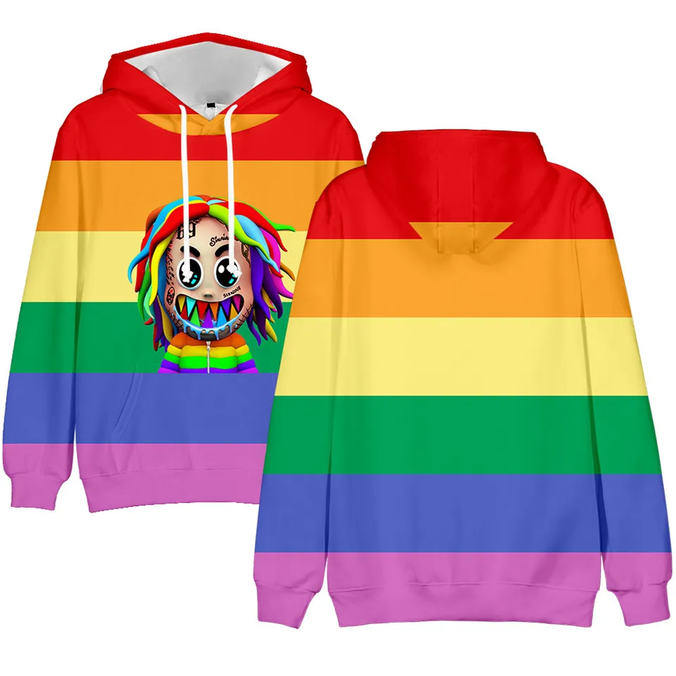 

6ix9ine Hoodies gooba rainbow streetwear hiphop rapper Long Sleeve Velvet Warm Soft Pullovers Sweatshirts