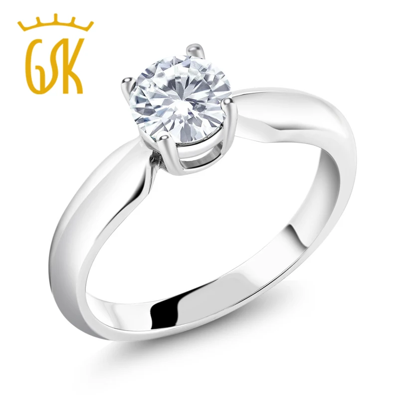 GemStoneKing 925 пробы Серебряное обручальное кольцо Solitaire для женщин 0,65 карат Круглый создан Муассанит
