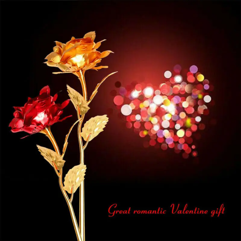 Роза с покрытием из 24-каратного золота в коробке подарок на день Святого