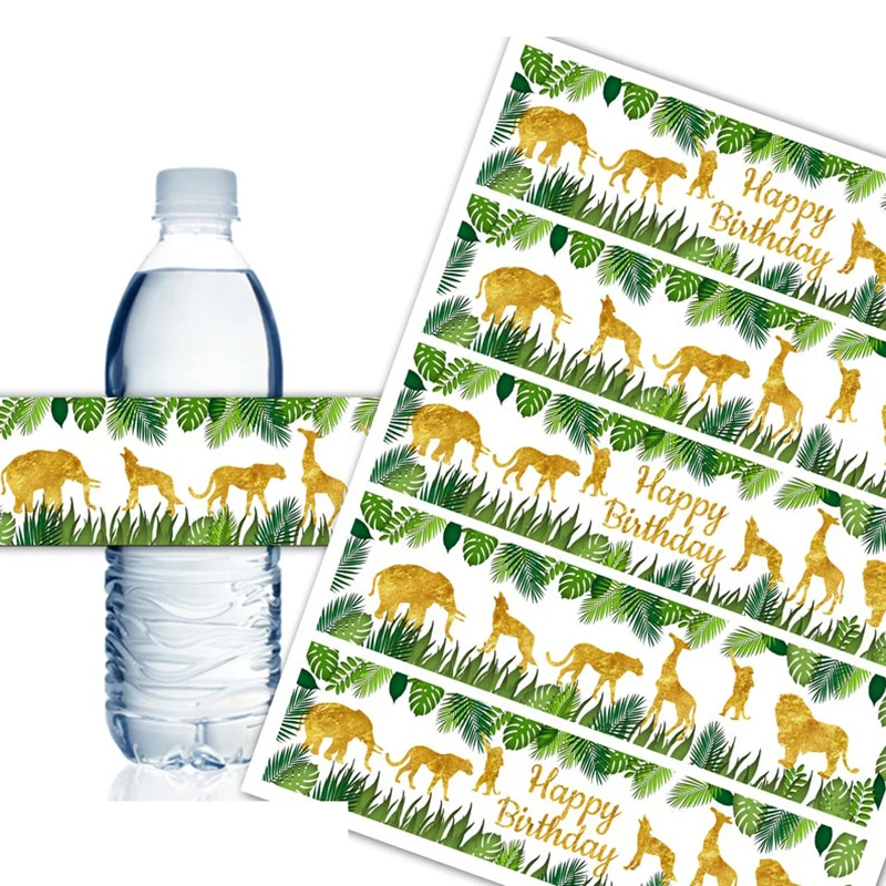 Наклейки на бутылки с водой животными в джунглях день рождения украшение для