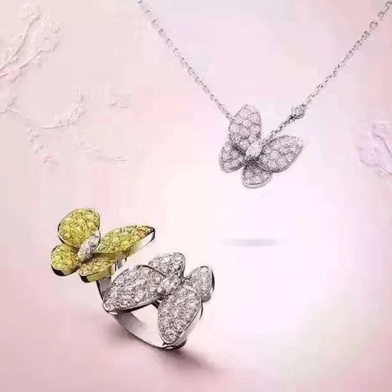 Модные Роскошные Брендовые вечерние ювелирные изделия Два Бабочка кольцо из