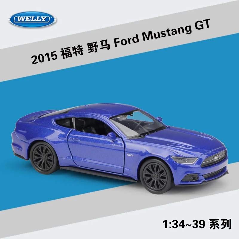 

Модель автомобиля Welly 1:36 2015 Ford Mustang GT, модель легкосплавного автомобиля, собирать подарки, игрушка без пульта дистанционного управления