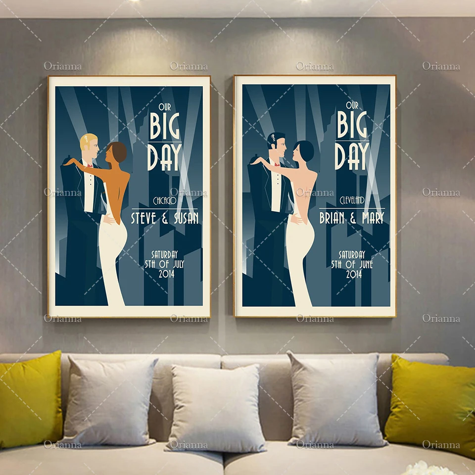 

art deco wedding poster, Unique Wedding Gift, art deco Canvas for wedding, our big day print Modern Home Decor Wall Art