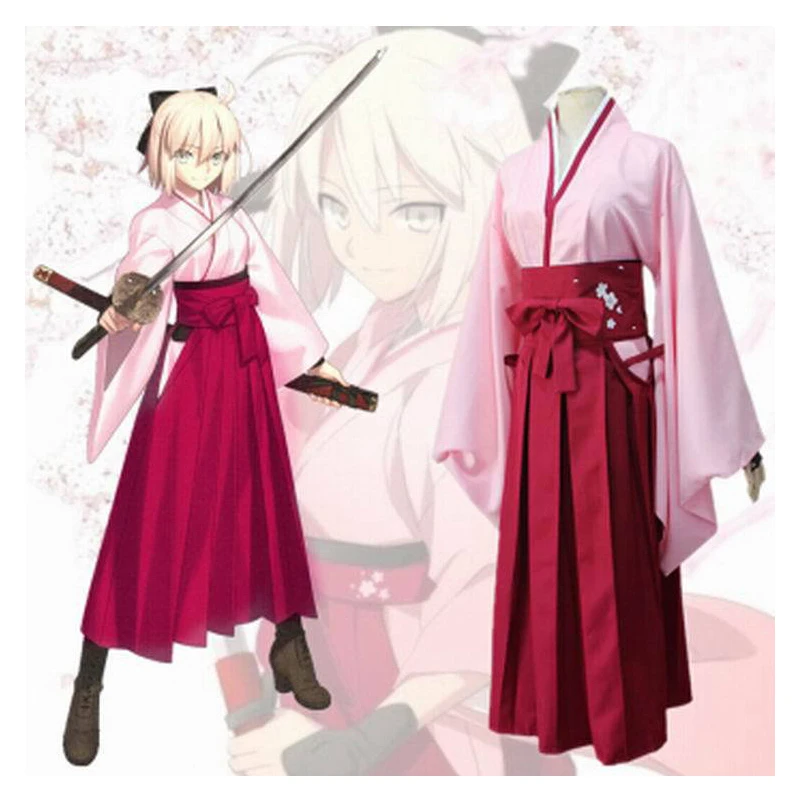 

Halloween Girls Fate Grand Order Sakura Saber Okita General Clothing Powder Kimono Cosplay Costume Anime Game Perform Female Cos