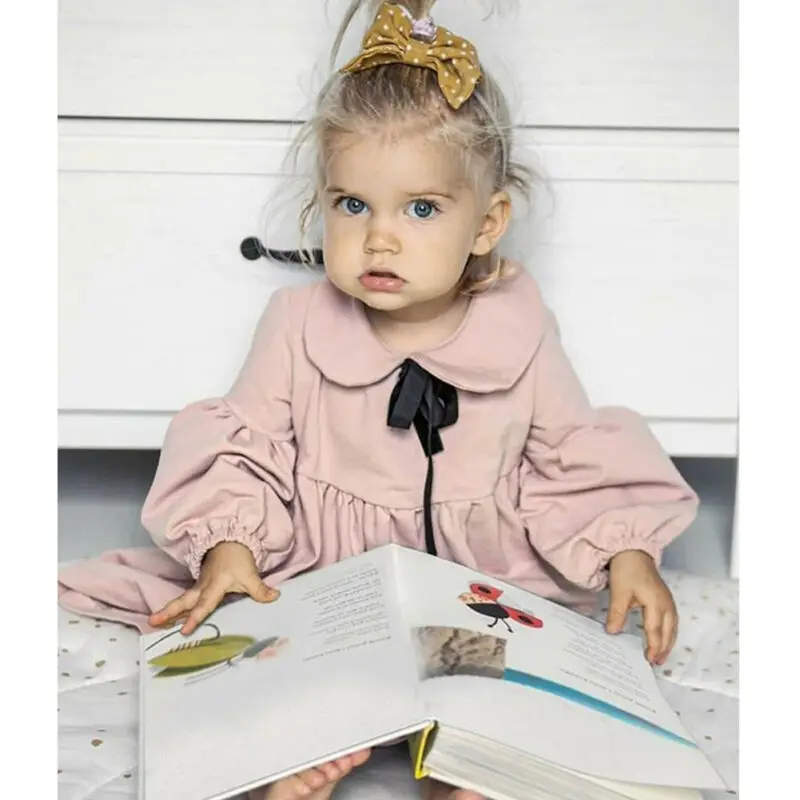 Однотонное платье с длинными рукавами для маленьких девочек кружевное модное