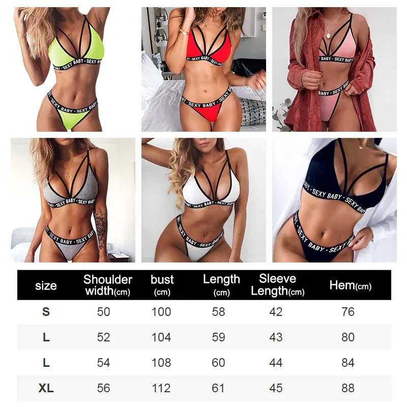 

2021 Women's Sexy Sports Underwear Set Girl Sexy Bandage Corset Letter Push Up Bra+Thongs Panties Lingerie Summer Style