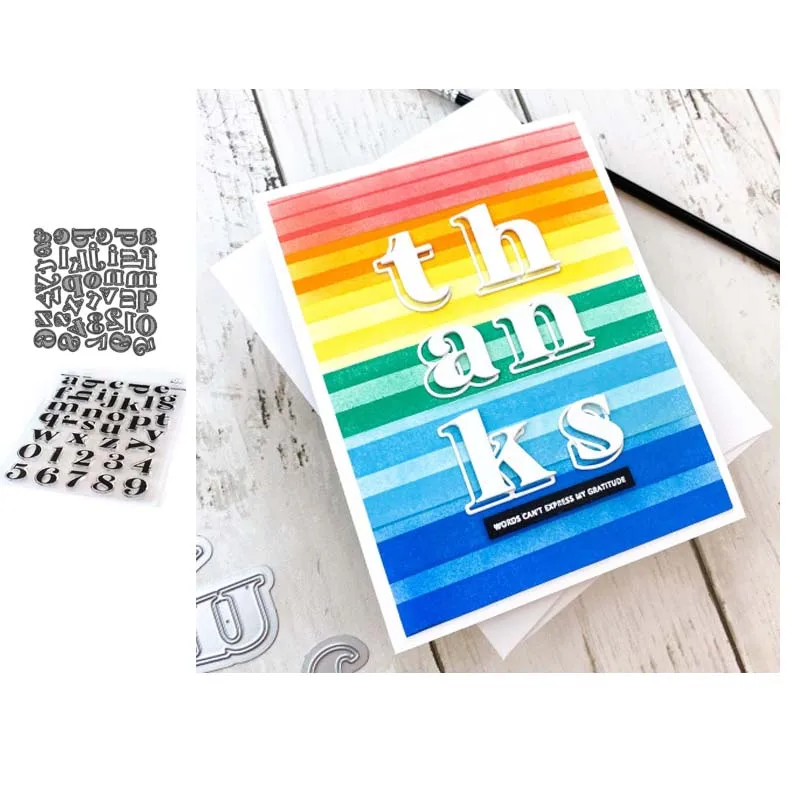 

JC Metal Cutting Dies and Rubber Stamps English Letters Numbers Scrapbook Craft Die Cut Stencil Card Make Album Sheet Decoration