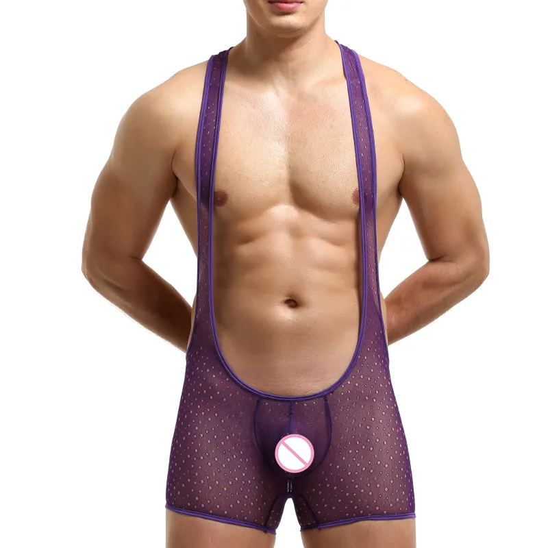 Мужское прозрачное боди AIIOU черное из сетчатой ткани сексуальная одежда дышащее