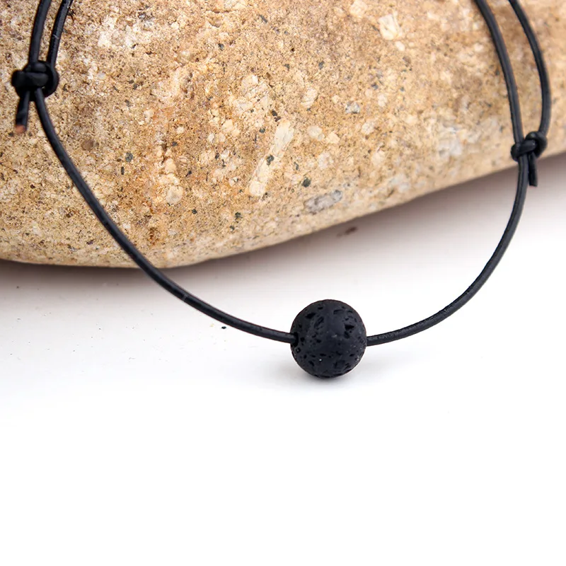 black Boho красочные вулканической лавы рок ножной браслет браслеты для женщин мужчин натуральный камень коровьей веревки бисера цепи ноги браслет ювелирные изделия - Окраска металла: black