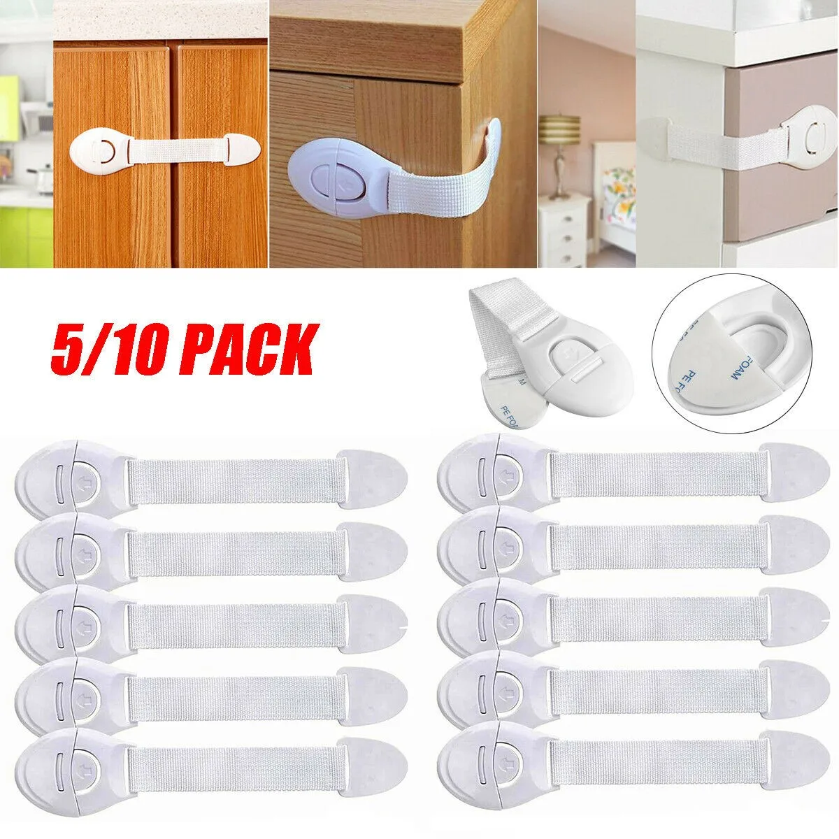 

5/10Pcs Baby Kids Safety Lock Drawer Cupboard Cabinet Fridge Door Child Proof For Children's Plastic Protection Toddler