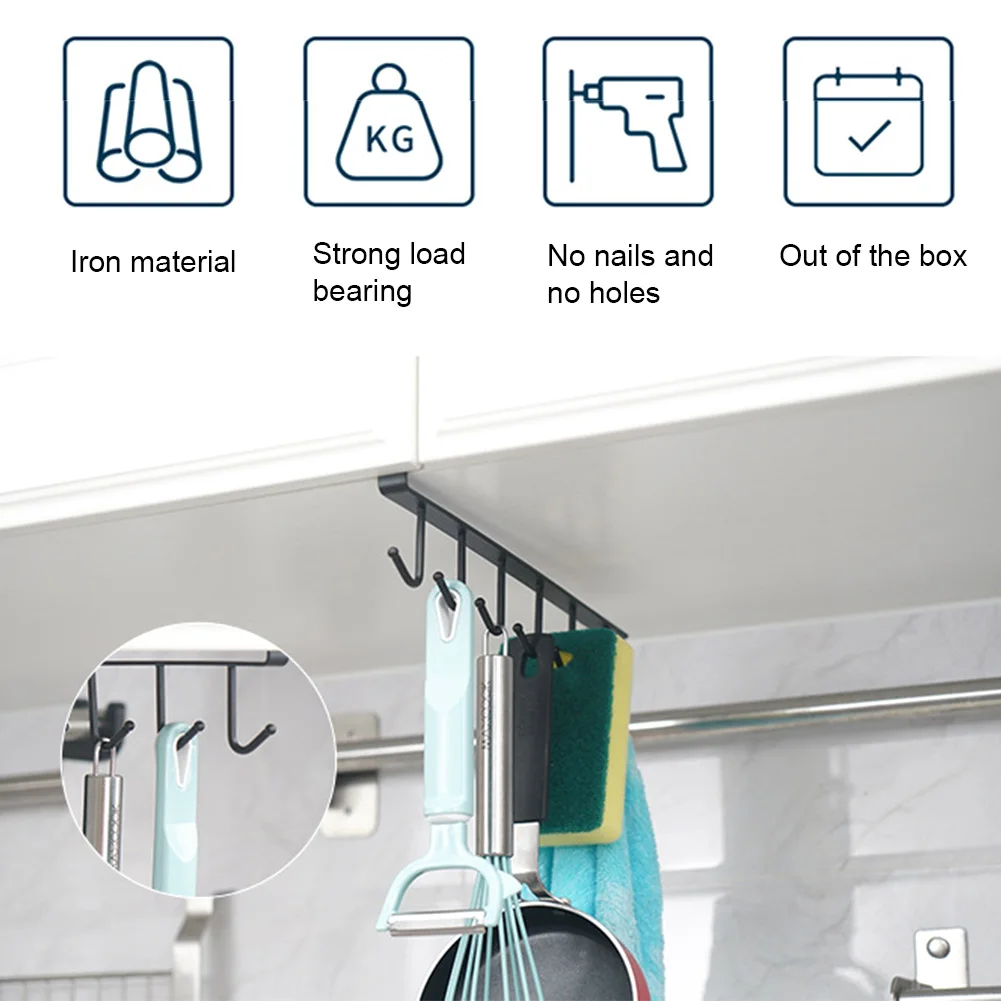 6 крючков Кухня шкаф для хранения вешалка крепления на крюк держатель ткани