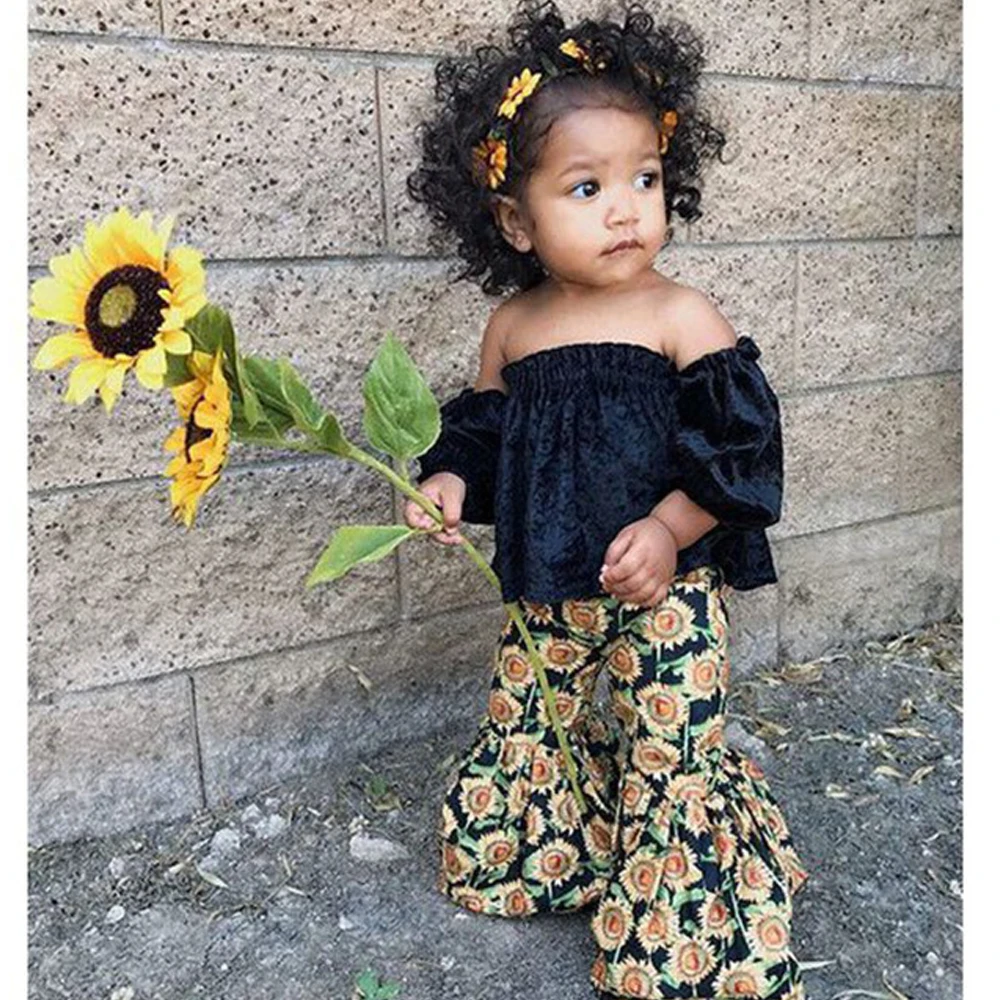 2 шт. детский топ с вырезом лодочкой и открытыми плечами|Комплекты одежды для