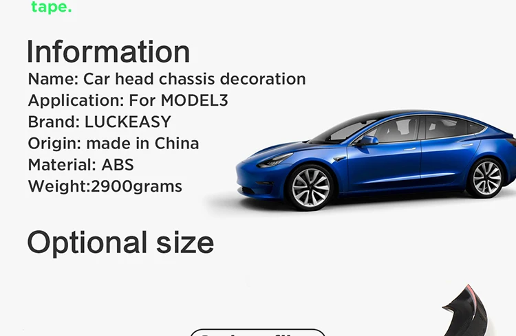 LUCKEASY защита переднего шасси автомобиля для Tesla модель 3- украшение шасси автомобиля 3 шт. набор белый/черный