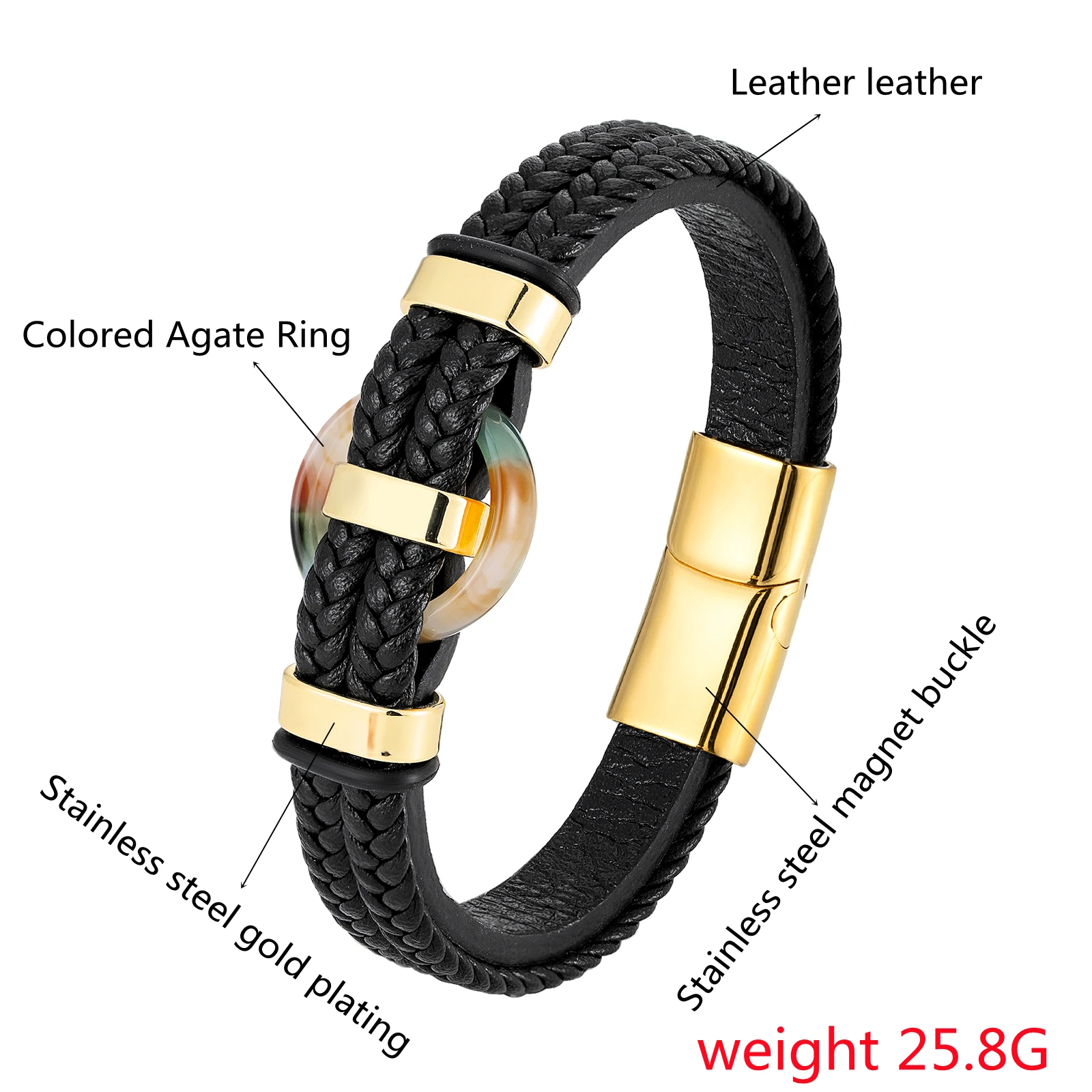 Новый модный дизайнерский мужской браслет из натурального агата и круга волны