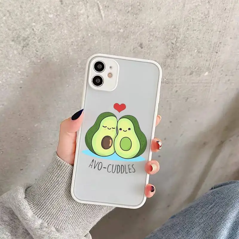 

Cartoon Cute Avocado fruit Phone Case Matte Transparent for iPhone 11 12 7 8 s mini pro X XS XR MAX Plus funda