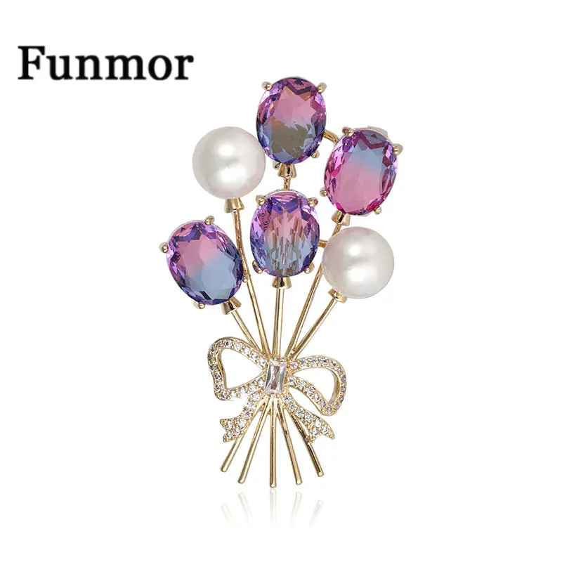 Роскошная брошь Funmor в форме букета медные ювелирные изделия AAA циркониевые