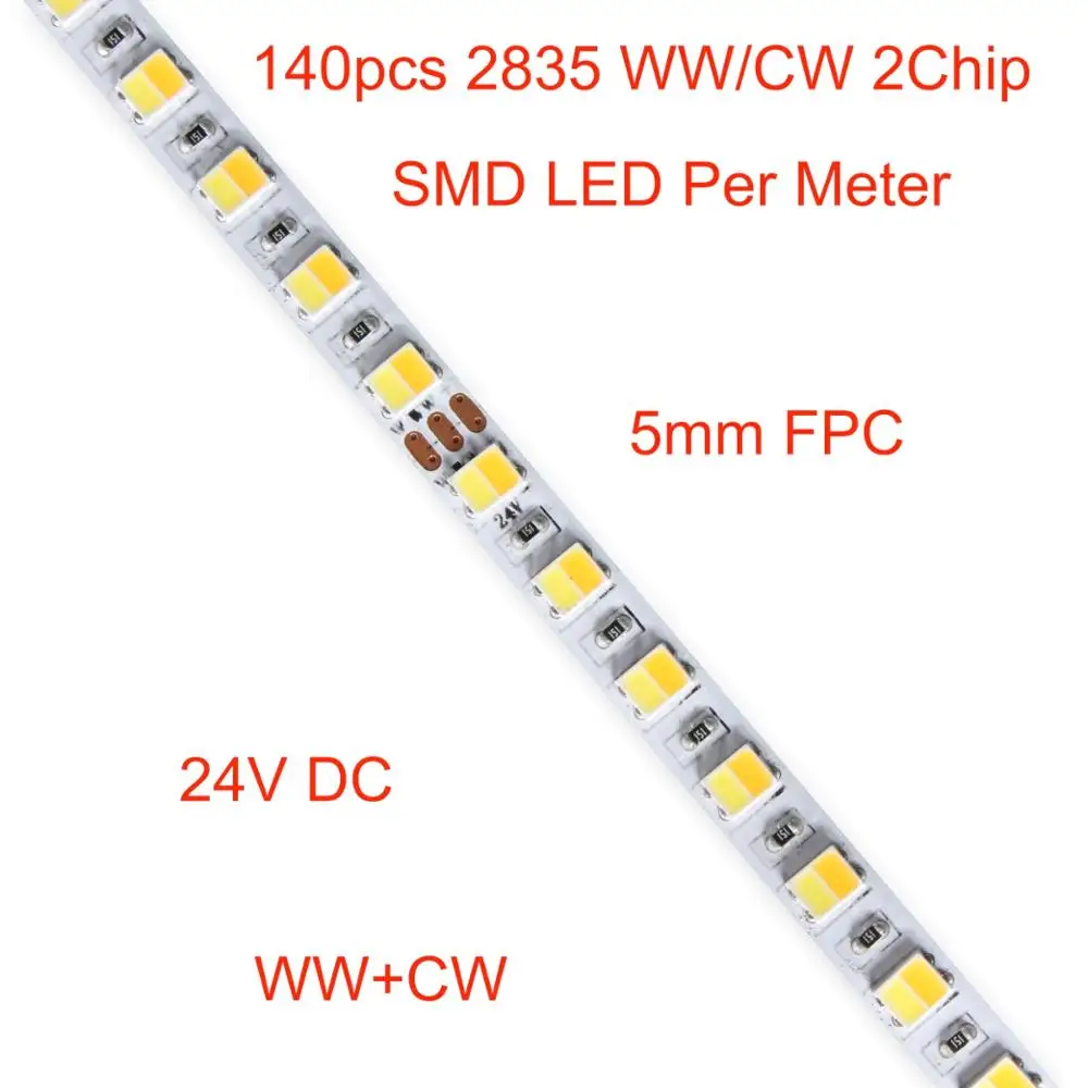 5 м/катушка, CCT регулируемый DC24V 2835 SMD СВЕТОДИОДНЫЙ ленточный светильник, 140 светодиодный s/m, 700 светодиодный s/reel, не водонепроницаемый