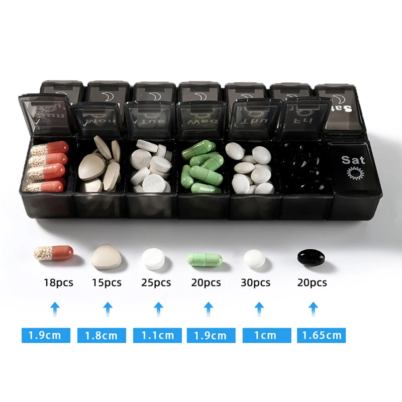 

7 days weekly pill case 14grids medicine tablte dispenser organizer pill box