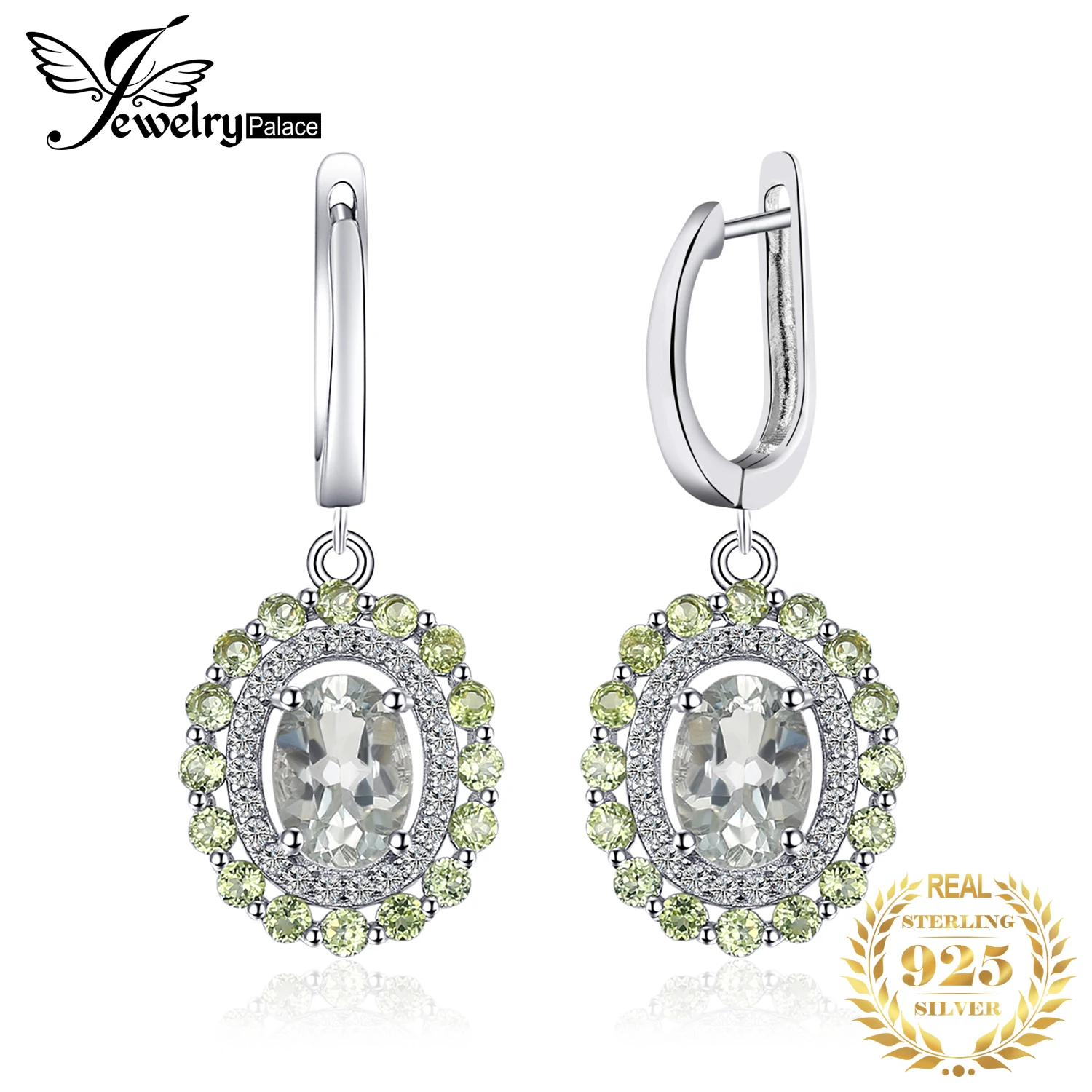 Jewelrypalace Винтаж 2.4ct натуральный зеленый аметист перидот Клипсы 925 серебро модные