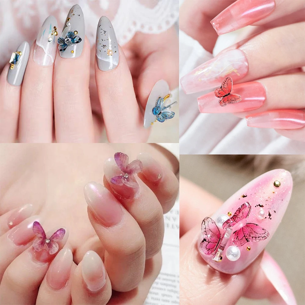 

8pcs Butterfly Diy Charm Nail Art Stones Decoration Nail Accessories Tool