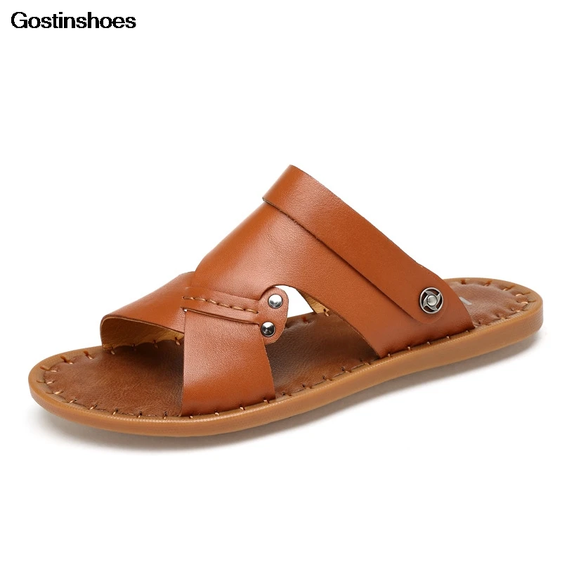 Chappal для мужчин Sandalia Masculina крутая обувь из кожи с натуральным лицевым покрытием