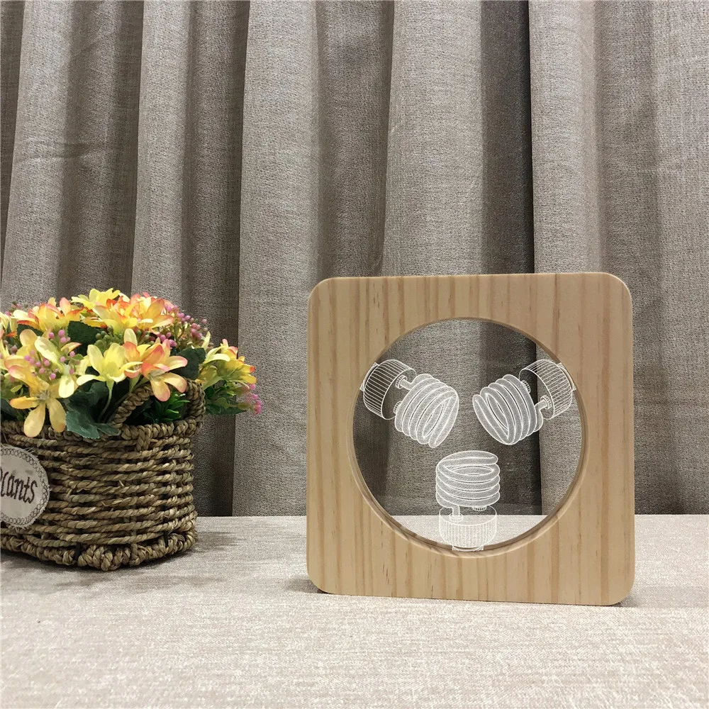 

Energy Saving Lamp Shape CFL 3D LED Arylic Wooden Night Lamp Table Light Switch Control Carving Lamp for Home Decoration