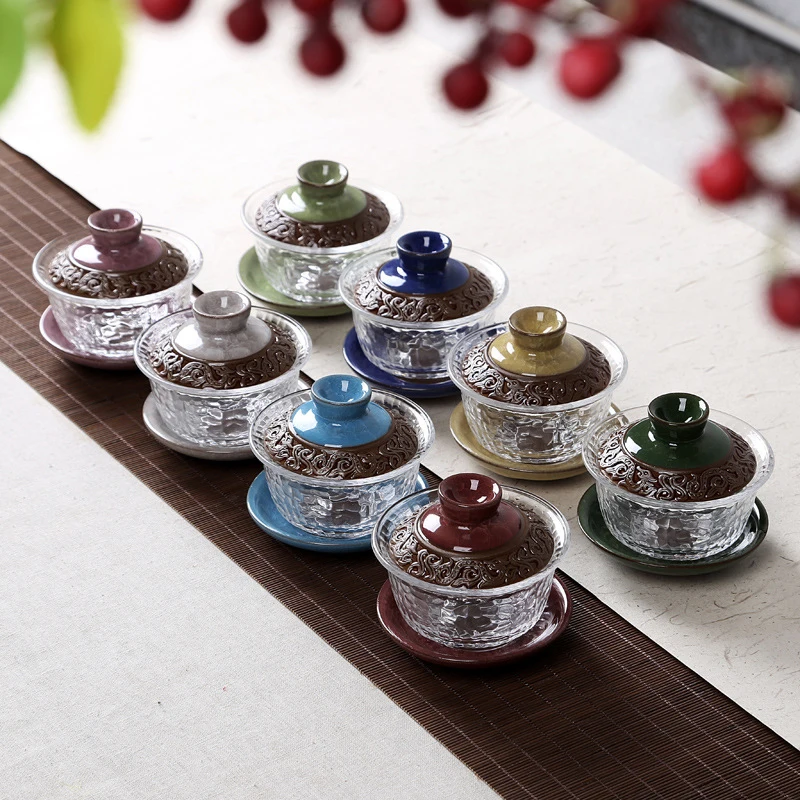 Стеклянный керамический чайный сервиз Gai Wan китайские чайные наборы Dehua Gaiwan