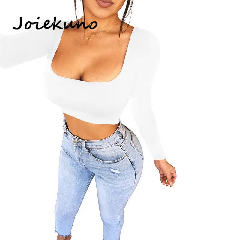 Joiekuno Solid moda feminina сексуальные вечерние топы без бретелек короткий топ с длинным