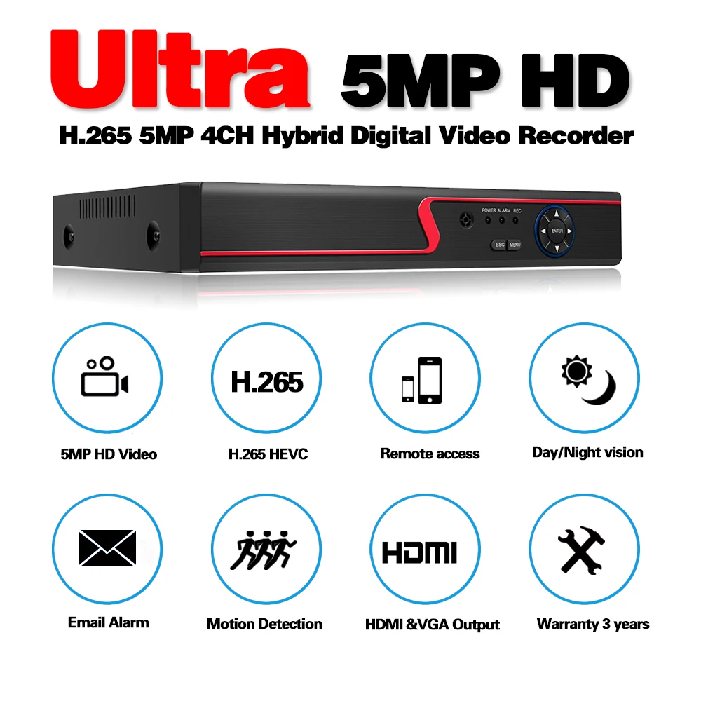 5 МП 6 в 1 HD TVI CVI AHD IP Security DVR 4 канальный регистратор H.265 цифровой видеорегистратор с