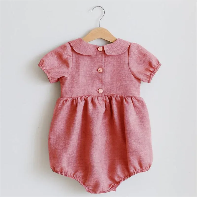 Детские комбинезоны для девочек летняя одежда 0-24 м 100% лен хлопок в полоску Одежда