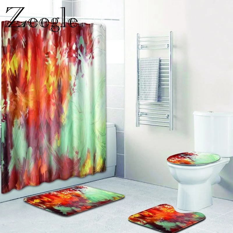 Набор из 4 ковриков для туалета Zeegle цветные занавески с ковриками U образные