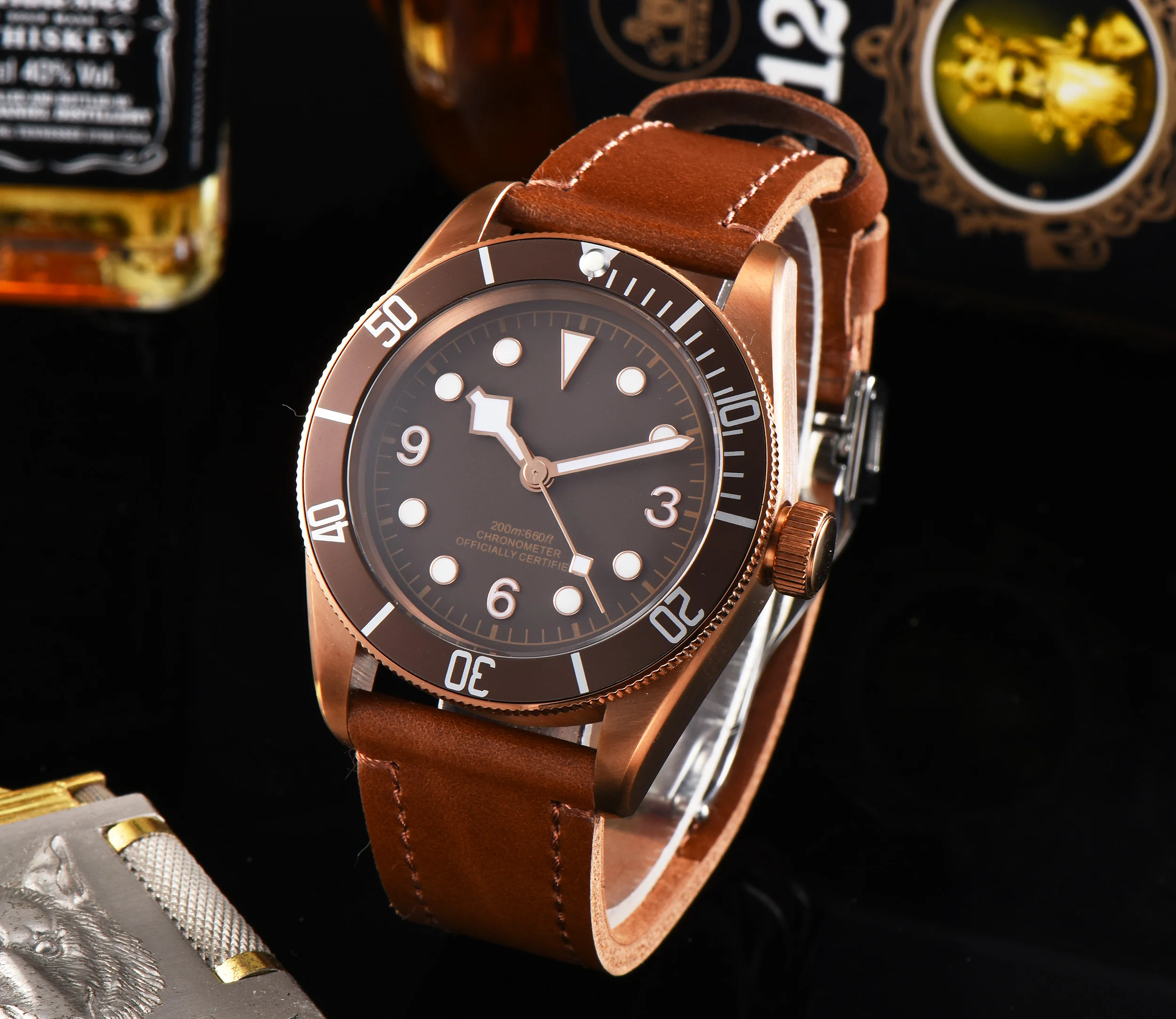 Corgeut 41 мм стерильный кофе циферблат золотой знак SS чехол Кофе Безель сапфировое